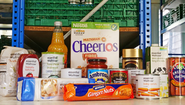 Typical items included in a Cobham Area Foodbank parcel