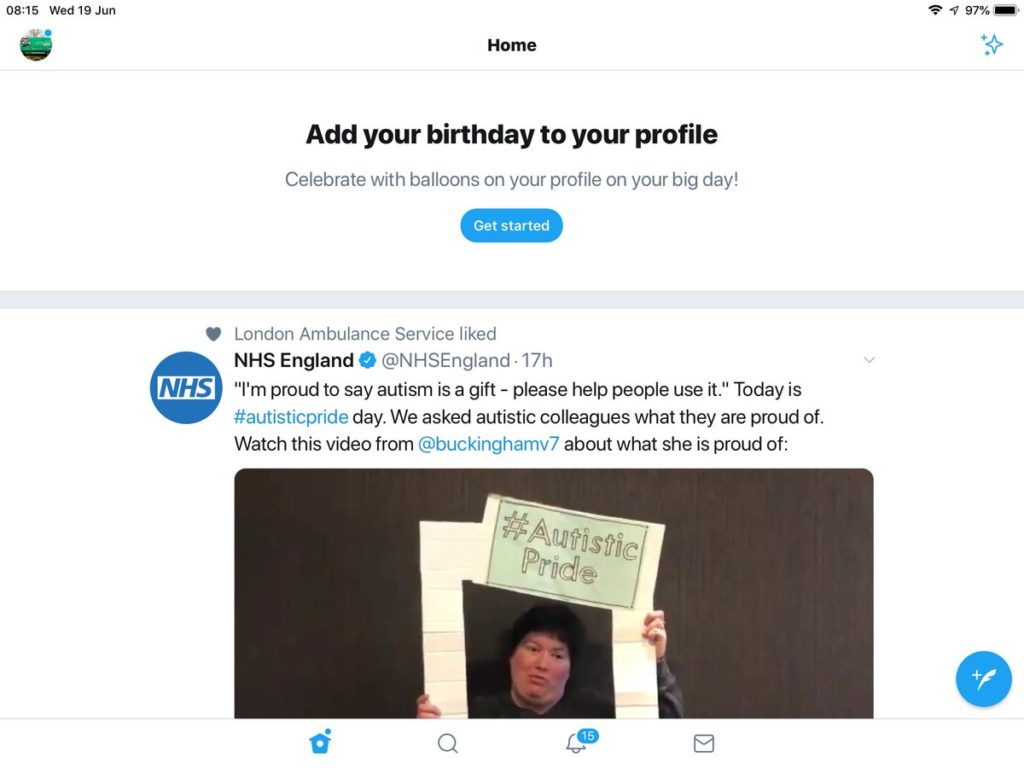 Picture of Twitter asking sudsciber to add their birthday to their profile